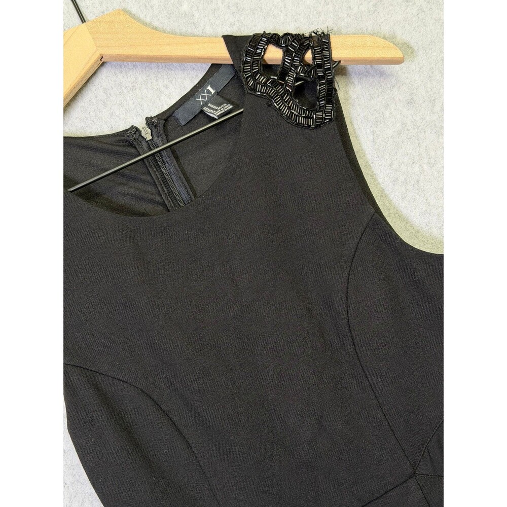 Forever 21 Black Sheath Dress M Beaded Shoulder Sleeveless Bodycon